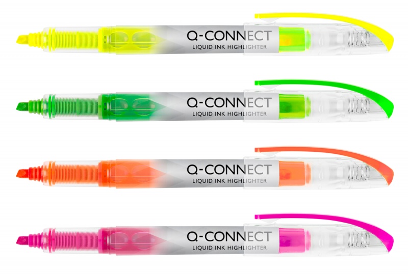 Zestaw zakreślaczy Q-CONNECT, 1&ndash;4mm, 4 szt., mix kolor&oacute;w, Textmarkery, Artykuły do pisania i korygowania