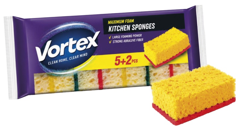 Kitchen sponge VORTEX Extra, 5+2 pcs., assorted colours