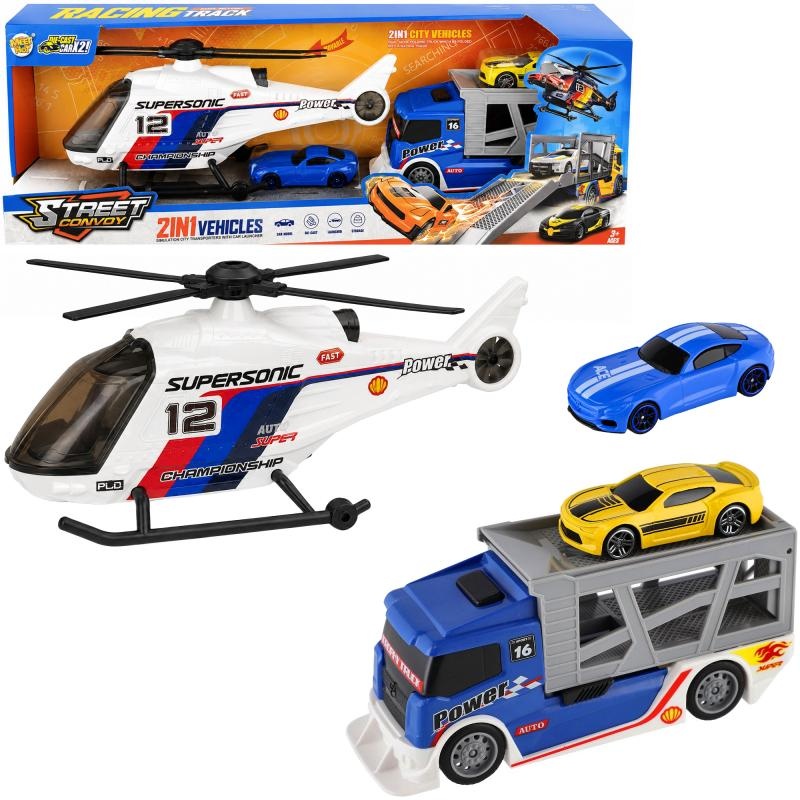 HELIKOPTER+CIĘŻAR&Oacute;WKA + 2 AUTA W PUDEŁKU, Pojazdy, Zabawki