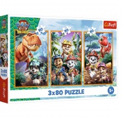 PUZZLE 3x80 - Bohaterowie dinozaur&oacute;w" / Viacom ..., 3w1, Puzzle