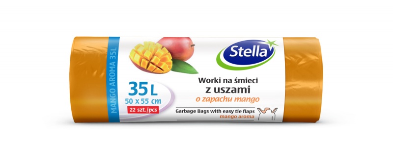 Worki na śmieci STELLA LDPE, zapach mango, 35l, 22 szt., Worki, Artykuły higieniczne i dozowniki