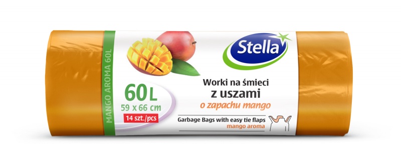 Worki na śmieci STELLA LDPE, zapach mango, 60l, 14 szt., Worki, Artykuły higieniczne i dozowniki