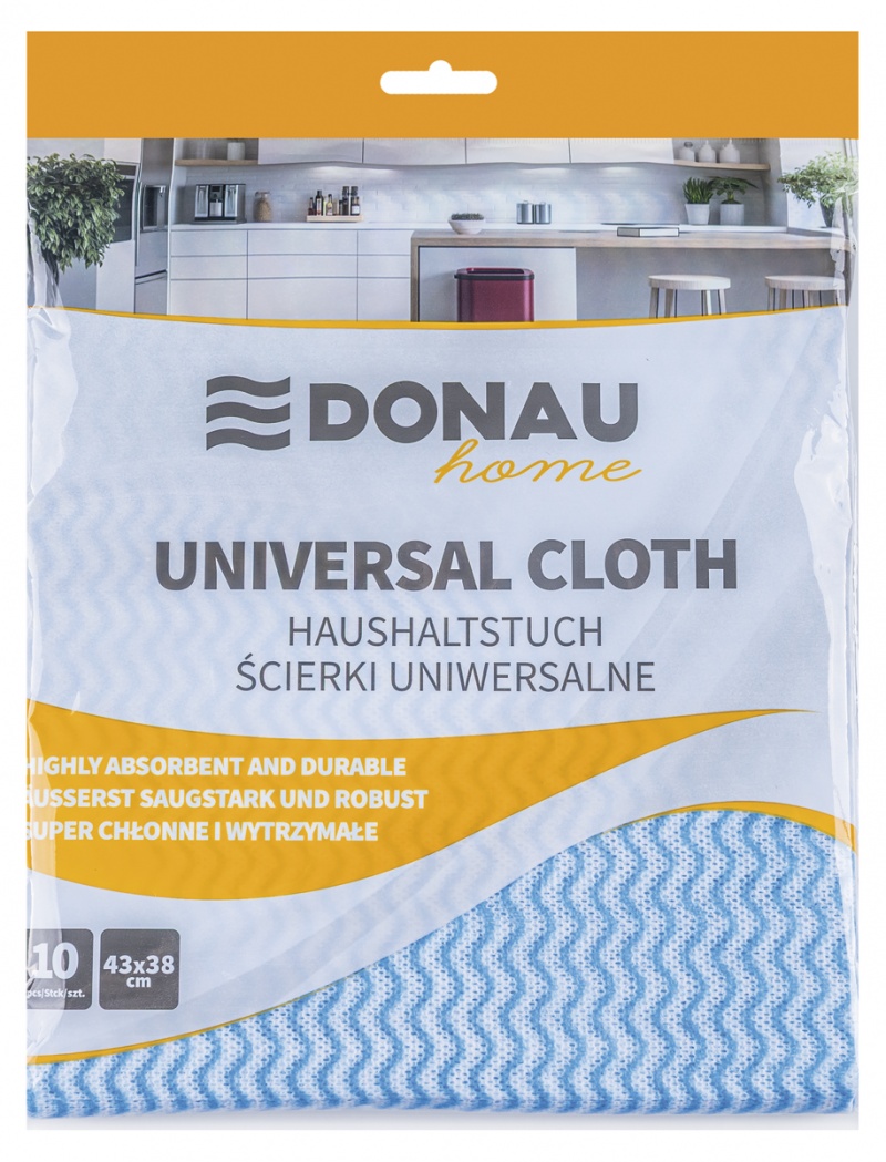 Ścierka uniwersalna DONAU HOME, 43 &times; 38cm, 10 szt., niebieska, Akcesoria do sprzątania, Artykuły higieniczne i dozowniki