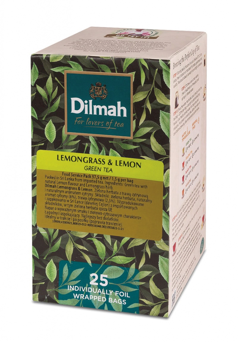 Herbata DILMAH, zielona, trawa cytrynowa i cytryna, 25 kopert, Herbaty, Artykuły spożywcze