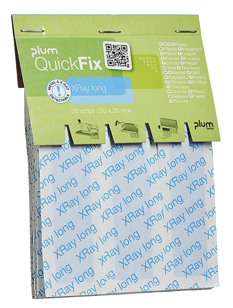 Plastry wykrywalne X-Ray PLUM QuickFix Long, wkład, 30 szt., niebieskie, Apteczki, Ochrona indywidualna