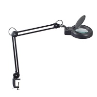 Energy-saving desktop lamp with magnifier, MAULviso, 22W, clamp mounted, black