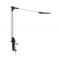 Desktop LED lamp, MAULoptimus Colour Vario, 10W, wit a dimmer, clamp mounted, silver