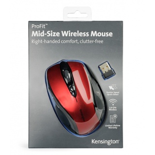 Myszka komputerowa KENSINGTON Pro Fit™ Mid-Size, bezprzewodowa, czerwona, Klawiatury i myszki, Akcesoria komputerowe