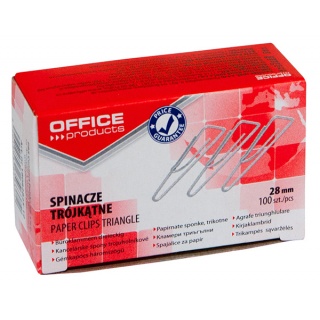 Spinacze trójkątne OFFICE PRODUCTS, 28mm, 100szt., srebrne, Spinacze, Drobne akcesoria biurowe