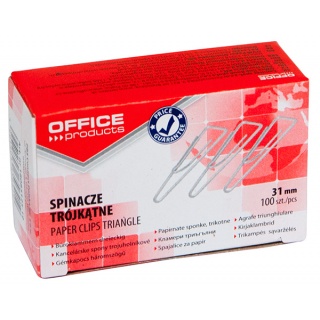 Spinacze trójkątne OFFICE PRODUCTS, 31mm, 100szt., srebrne, Spinacze, Drobne akcesoria biurowe