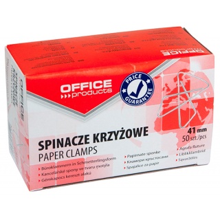 Spinacze krzyżowe OFFICE PRODUCTS, 41mm, 50szt., srebrne, Spinacze, Drobne akcesoria biurowe