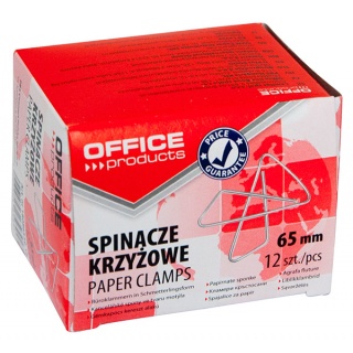 Spinacze krzyżowe OFFICE PRODUCTS, 65mm, 12szt., srebrne, Spinacze, Drobne akcesoria biurowe