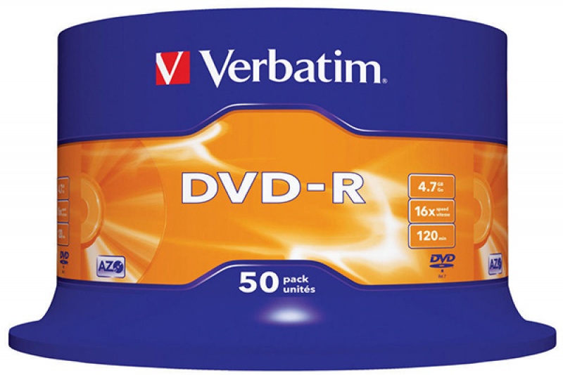 Płyta DVD-R VERBATIM AZO, 4,7GB, prędkość 16x, cake, 50szt., srebrny mat, Nośniki danych, Akcesoria komputerowe