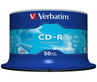 Płyta CD-R VERBATIM, 700MB, prędkość 52x, cake, 50szt., ekstra ochrona, Nośniki danych, Akcesoria komputerowe