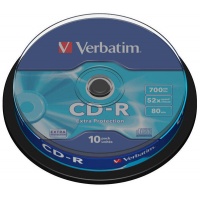 Płyta CD-R VERBATIM, 700MB, prędkość 52x, cake, 10szt., ekstra ochrona, Nośniki danych, Akcesoria komputerowe