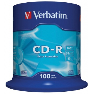Płyta CD-R VERBATIM, 700MB, prędkość 52x, cake, 100szt., ekstra ochrona, Nośniki danych, Akcesoria komputerowe
