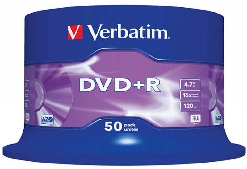 Płyta DVD+R VERBATIM AZO, 4,7GB, prędkość 16x, cake, 50szt., srebrny mat, Nośniki danych, Akcesoria komputerowe