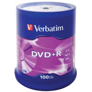 Płyta DVD+R VERBATIM AZO, 4,7GB, prędkość 16x, cake, 100szt., srebrny mat, Nośniki danych, Akcesoria komputerowe