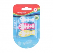 Universal eraser, KEYROAD Fish, 3 pcs, blister, assorted colours