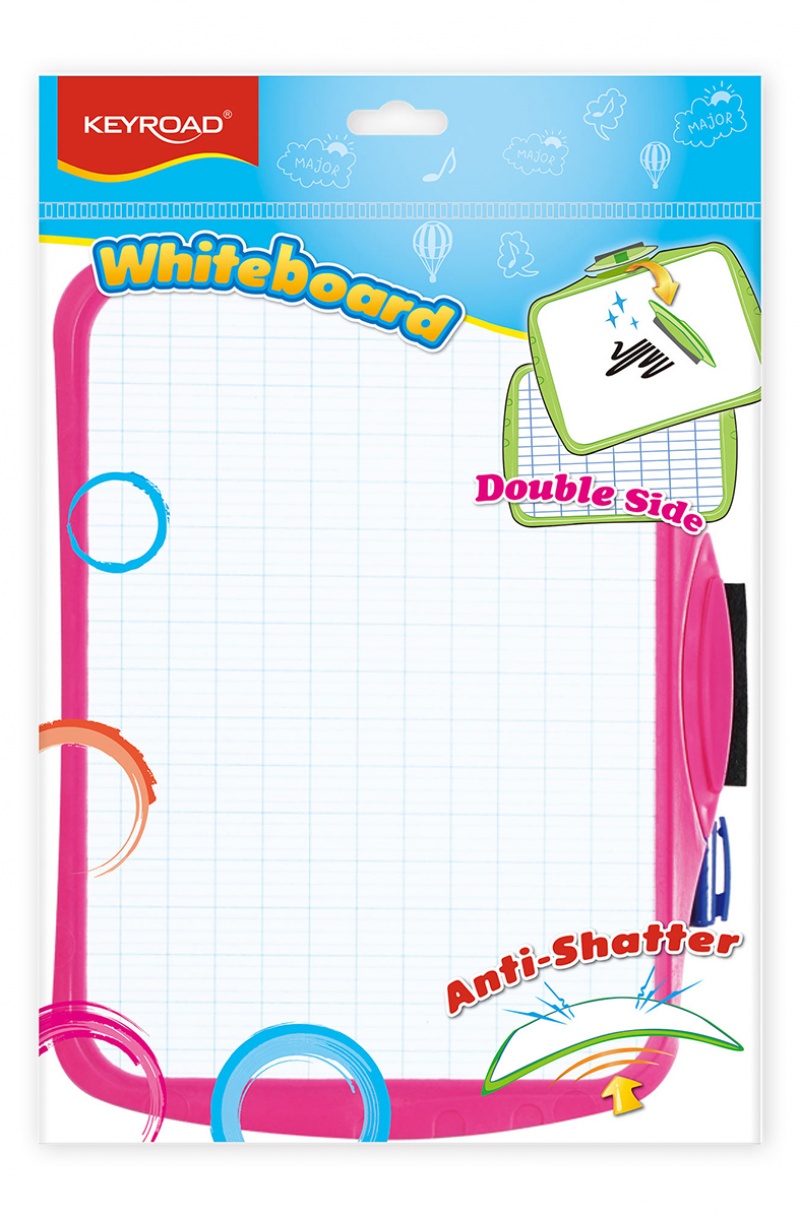 Dry-wipe whiteboard, KEYROAD, for children with a marker, 25x18cm, assorted colours