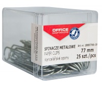 Paper clips, metal, OFFICE PRODUCTS, 77mm, in a box, 25 pcs, silver