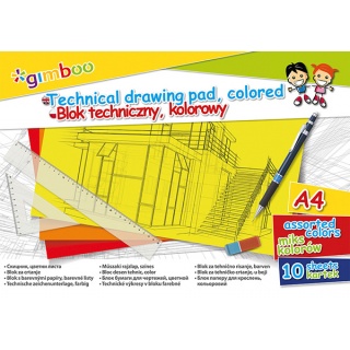 Technical drawing pad, GIMBOO, A4, 10 sheets, 150gsm, assorted colours