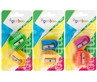 Pencil sharpener, GIMBOO "U" & "O", 2 pcs, blister, assorted colours