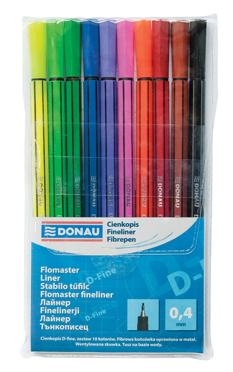 Cienkopis DONAU D-Fine, 0,4 mm, 10 szt., mix kolorów, Cienkopisy, pióra kulkowe, Artykuły do pisania i korygowania
