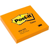 Bloczek samoprzylepny POST-IT® (654N), 76x76mm, 1x100 kart., jaskrawy pomarańczowy, Bloczki samoprzylepne, Papier i etykiety