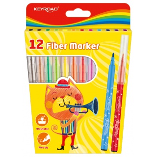 Flamastry KEYROAD Fiber Marker, 12szt., na zawieszce, mix kolorów, Plastyka, Artykuły szkolne