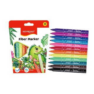 Flamastry KEYROAD Fiber Marker, 12szt., na zawieszce, mix kolorów, Plastyka, Artykuły szkolne