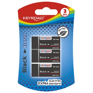 Gumka uniwersalna KEYROAD Black, 3szt., blister, czarna, Plastyka, Artykuły szkolne