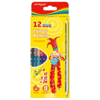Kredki ołówkowe KEYROAD, trójkątne, dwustronne, 12szt., mix kolorów, Plastyka, Artykuły szkolne