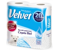 Ręczniki w roli celulozowe VELVET Czysta Biel, 2-warstwowe, 54 listków, 2szt., białe, Ręczniki papierowe i dozowniki, Artykuły higieniczne i dozowniki