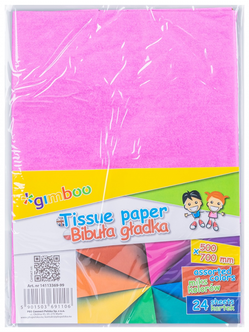 Bibuła gładka GIMBOO, w składkach, 50x70cm, 24ark., mix kolor&oacute;w, Produkty kreatywne, Artykuły szkolne