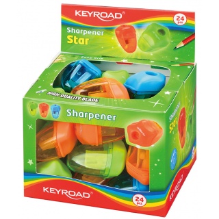 Temperówka KEYROAD Star, plastikowa, pojedyńcza, z pojemnikiem, pakowane na displayu, mix kolorów, Temperówki, Artykuły do pisania i korygowania