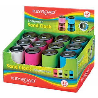 Temperówka KEYROAD Sand Clock, plastikowa, pojedyńcza, z pojemnikiem, pakowane na displayu, mix kolorów, Temperówki, Artykuły do pisania i korygowania