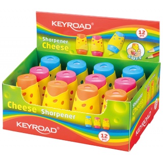 Temperówka KEYROAD Cheese, plastikowa, podwójna, z pojemnikiem, display, mix kolorów, Temperówki, Artykuły do pisania i korygowania