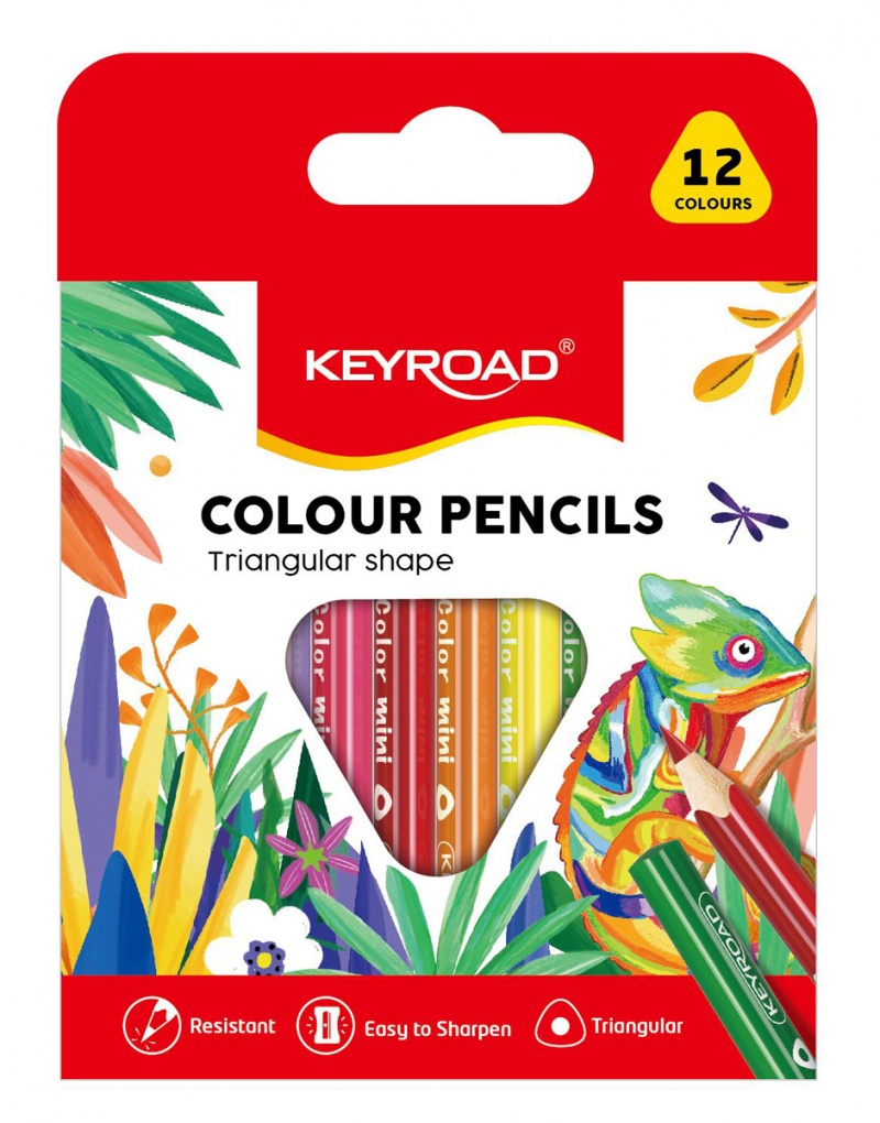 Kredki oł&oacute;wkowe KEYROAD Mini, tr&oacute;jkątne, 12szt., mix kolor&oacute;w, Plastyka, Artykuły szkolne