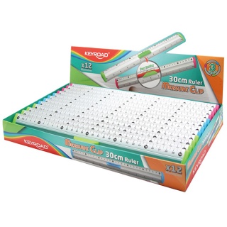 Linijka z uchwytem KEYROAD Measure Clip, 30 cm, display, mix kolor&oacute;w, Linijki, ekierki, kątomierze, Artykuły do pisania i korygowania