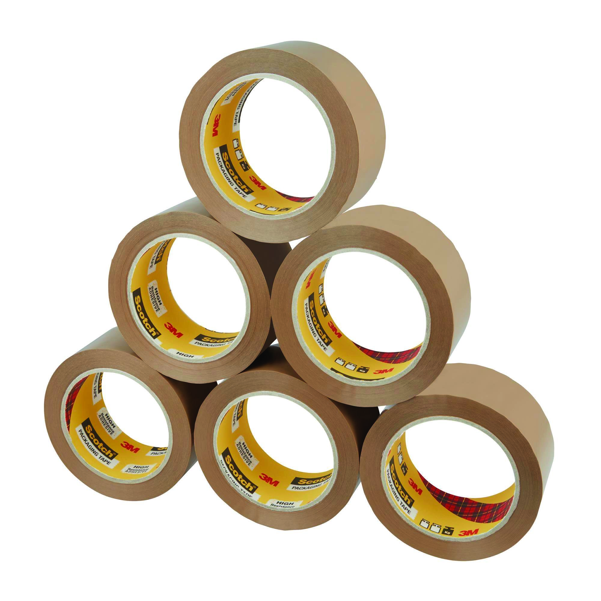 6 Rolls of Packing Packaging Tape 3M Scotch Strong Brown Buff 66m