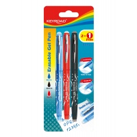 Długopis wymazywalny KEYROAD, 0,7mm, 3 szt., blister, mix kolorów, Długopisy, Artykuły do pisania i korygowania