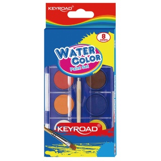 Farby akwarelowe KEYROAD, zawieszka, z pędzelkiem, 8 kolorów, Plastyka, Artykuły szkolne