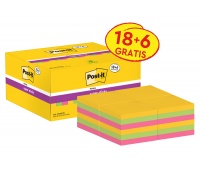 Sticky notes POST-IT&reg; Super Sticky (622-P24SSCOL), 47,6x47,6mm, 90 sheets/pad, 18 + 6 pads FREE, color mix, Self-adhesive pads, Paper and labels, EKO-CERT