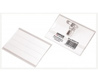 Name-Badge OFFICE PRODUCTS, with a clip and a pin, side-open, soft, transparent