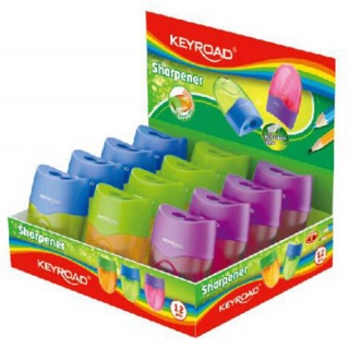 Temperówka KEYROAD Wave, plastikowa, podwójna, z pojemnikiem, pakowane na displayu, mix kolorów, Temperówki, Artykuły do pisania i korygowania