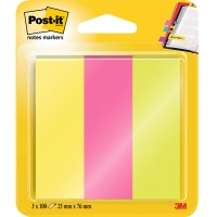 Zakładki indeksujące POST-IT® (671/3), papier, 25x76mm, 3x100 kart., mix kolorów, Bloczki samoprzylepne, Papier i etykiety