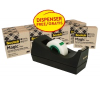 Office tape SCOTCH&reg; Magic&trade; (9-1933R14C38), 66% plant-based adhesive, matte, 19mm, 33m, 14pcs, dispenser C-38 FREE, Office tapes, Small office accessories, EKO-CERT