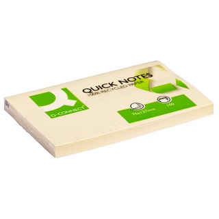 Bloczek samoprzylepny Q-CONNECT Recycled, 127x76mm, 100 kart., żółty, Bloczki samoprzylepne, Papier i etykiety