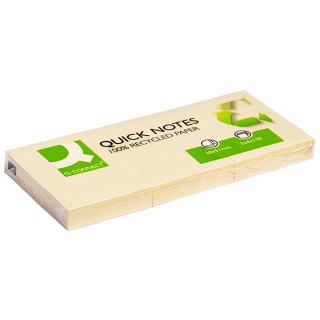 Bloczek samoprzylepny Q-CONNECT Recycled, 38x51mm, 3x100 kart., żółty, Bloczki samoprzylepne, Papier i etykiety